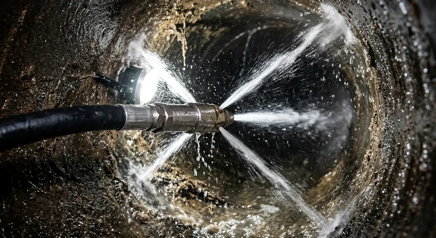 High-pressure hydro jetting nozzle cleaning sewer pipe for Emergency Drain Service in Milan